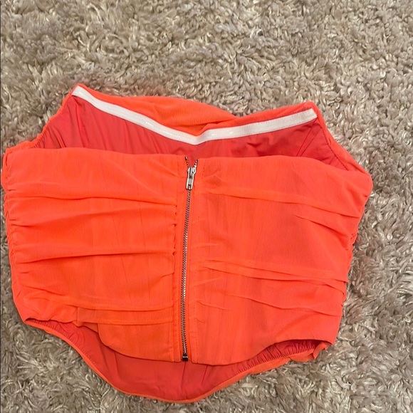 Orange Asymmetrical Ruched Mini Top - Picture 2 of 3